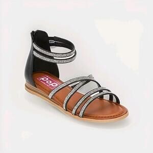 Nib Pop Anayeli Black Sparkle Flat Ankle Strap Sandals Size 8.5 M